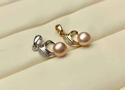 One Piece 925 Sterling Silver/Gold Pendant Setting Findings For Half Drilled Pearls Peg Design W/CZ Sterling Silver Pendant #1738-I