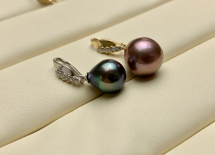 One Piece 925 Sterling Silver/Gold Pendant Setting Findings For Half Drilled Pearls Leaf Design W/CZ Sterling Silver Pendant #10356