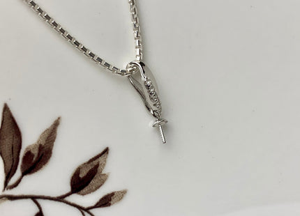 One Piece 925 Sterling Silver/Gold Pendant Setting Findings For Half Drilled Pearls Leaf Design W/CZ Sterling Silver Pendant #10356
