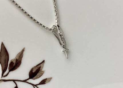 One Piece 925 Sterling Silver/Gold Pendant Setting Findings For Half Drilled Pearls Leaf Design W/CZ Sterling Silver Pendant #10356