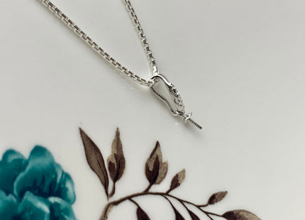 One Piece 925 Sterling Silver/Gold Pendant Setting Findings For Half Drilled Pearls Leaf Design W/CZ Sterling Silver Pendant #10356
