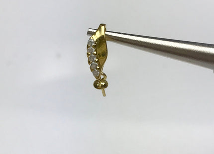 One Piece 925 Sterling Silver/Gold Pendant Setting Findings For Half Drilled Pearls Leaf Design W/CZ Sterling Silver Pendant #10356