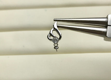 One Piece 925 Sterling Silver/Gold Pendant Setting Findings For Half Drilled Pearls Flame Shape Design W/CZ Sterling Silver Pendant #10354