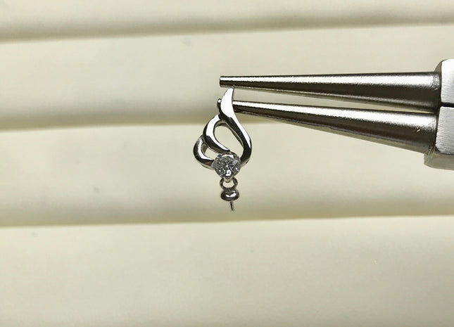 One Piece 925 Sterling Silver/Gold Pendant Setting Findings For Half Drilled Pearls Flame Shape Design W/CZ Sterling Silver Pendant #10354