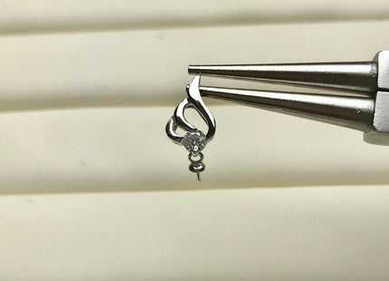 One Piece 925 Sterling Silver/Gold Pendant Setting Findings For Half Drilled Pearls Flame Shape Design W/CZ Sterling Silver Pendant #10354