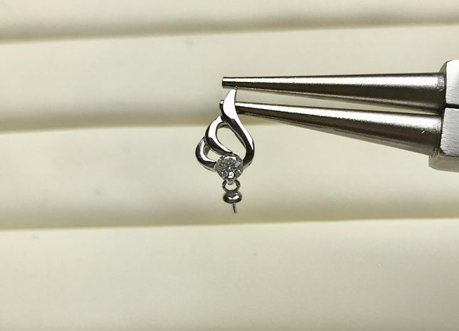 One Piece 925 Sterling Silver/Gold Pendant Setting Findings For Half Drilled Pearls Flame Shape Design W/CZ Sterling Silver Pendant #10354