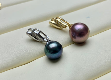 One Piece 925 Sterling Silver/Gold Pendant Setting Findings For Half Drilled Pearls Flame Shape Design W/CZ Sterling Silver Pendant #10360