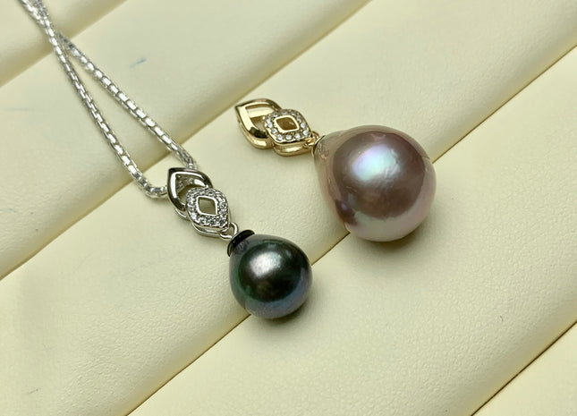 One Piece 925 Sterling Silver/Gold Pendant Setting Findings For Half Drilled Pearls Diamond Design W/CZ Sterling Silver Pendant #10361