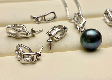 One Piece 925 Sterling Silver/Gold Pendant Setting Findings For Half Drilled Pearls Simple Design W/CZ Sterling Silver Pendant #10375