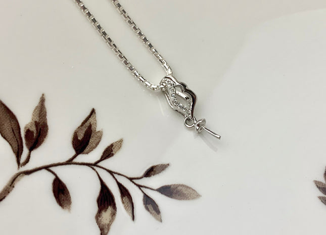 One Piece 925 Sterling Silver/Gold Pendant Setting Findings For Half Drilled Pearls Simple Design W/CZ Sterling Silver Pendant #10375