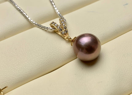 One Piece 925 Sterling Silver/Gold Pendant Setting Findings For Half Drilled Pearls V-Shape Design W/CZ Sterling Silver Pendant #10363