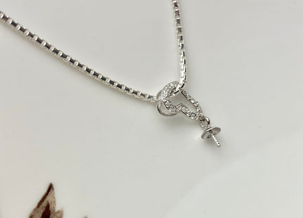 One Piece 925 Sterling Silver/Gold Pendant Setting Findings For Half Drilled Pearls Heart Shape Design W/CZ Sterling Silver Pendant #1738-U