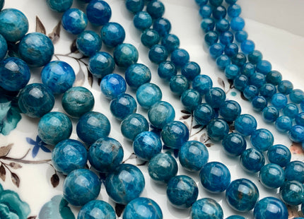 6mm 8mm 10mm 12mm Smooth Round Natural Apatite Gemstone Beads Natural Smooth Round Blue Apatite Beads Half Strand 8 Inches #2588