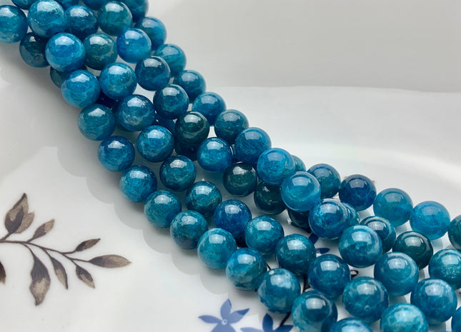 6mm 8mm 10mm 12mm Smooth Round Natural Apatite Gemstone Beads Natural Smooth Round Blue Apatite Beads Half Strand 8 Inches #2588