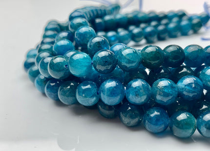 6mm 8mm 10mm 12mm Smooth Round Natural Apatite Gemstone Beads Natural Smooth Round Blue Apatite Beads Half Strand 8 Inches #2588
