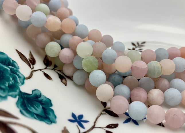 6mm 8mm 10mm 12mm AAA Natural Color Matte Smooth Round Morganite Gemstone Beads High Quality Pink Blue Green Color Morganite 8 Inches #2589