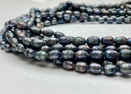 6x8 mm Blue Peacock Faceted Rice/Oval Freshwater Pearl Beads Limited Edition Genuine Faceted Rice Pearl Beads #1778