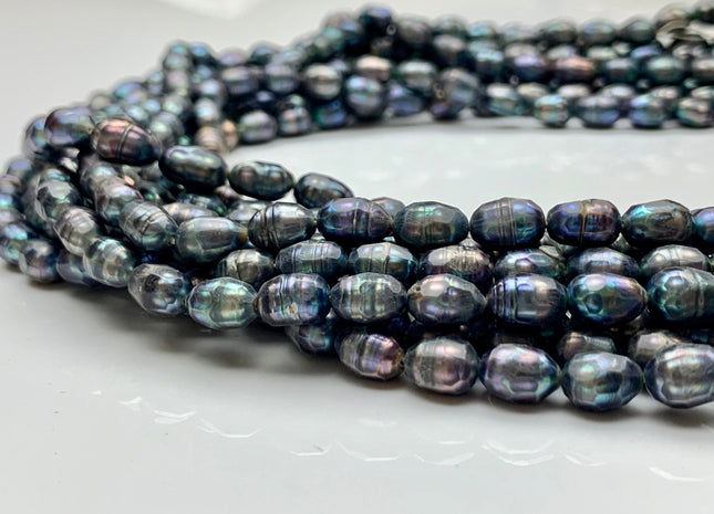 6x8 mm Blue Peacock Faceted Rice/Oval Freshwater Pearl Beads Limited Edition Genuine Faceted Rice Pearl Beads #1778