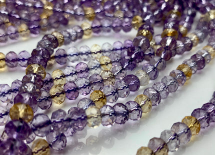 4x6 mm AAA Top Quality Half Strand Faceted Rondelle Ametrine Gemstone Beads Genuine Natural Color Ametrine Loose Beads 8 Inches #2402