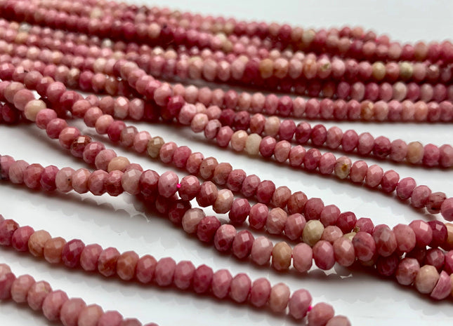 2.5x4 mm Natural Color Faceted Rondelle Pink Rhodonite Gemstone Beads Natural Pink Color Micro Faceted Rondelle Gemstone Beads # 2415