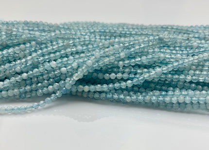 2.5 mm AAA Faceted Round Tiny Natural Blue Aquamarine Gemstone Beads
