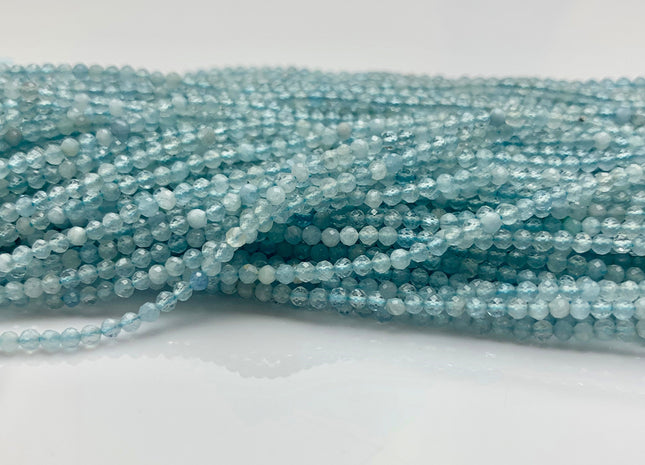 2.5 mm AAA Faceted Round Tiny Natural Blue Aquamarine Gemstone Beads