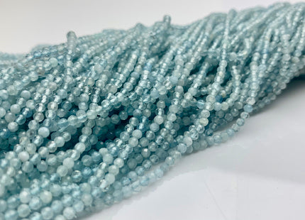 2.5 mm AAA Faceted Round Tiny Natural Blue Aquamarine Gemstone Beads