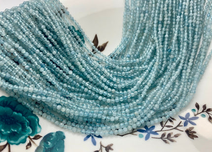 2.5 mm AAA Faceted Round Tiny Natural Blue Aquamarine Gemstone Beads