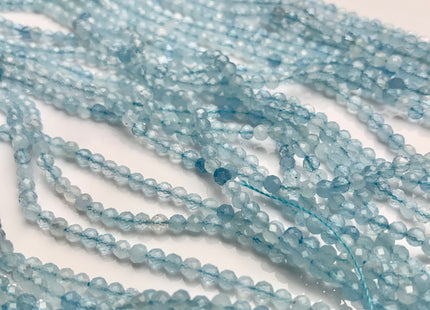BEST DEAL 3.5 mm AAA Faceted Round Tiny Aquamarine Gemstone Beads Genuine Natural Blue Aquamarine Loose Beads 15.5 Inches Strand #2606