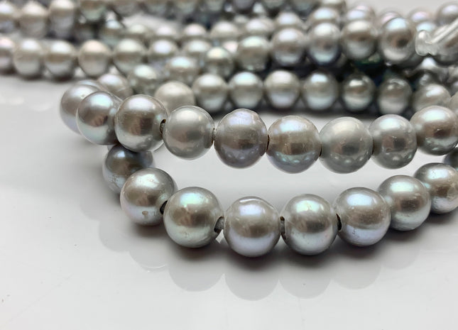 9 mm Half Strand AA Large Hole Semi Round Gray Color Freshwater Pearls Beads 2.1mm Hole Genuine Off Round Large Hole Pearl Beads #1884