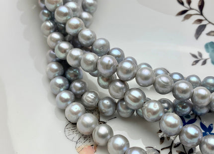 9 mm Half Strand AA Large Hole Semi Round Gray Color Freshwater Pearls Beads 2.1mm Hole Genuine Off Round Large Hole Pearl Beads #1884