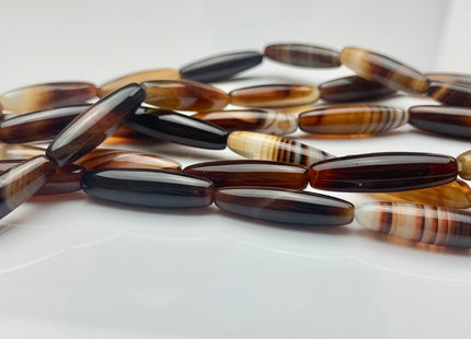 6x24 mm Smooth Barrel Shape Coffee Wave Line Agate Gemstone Beads Long Barrel Agate Gemstone 15.5 Inches Strand 16 Pieces #2603