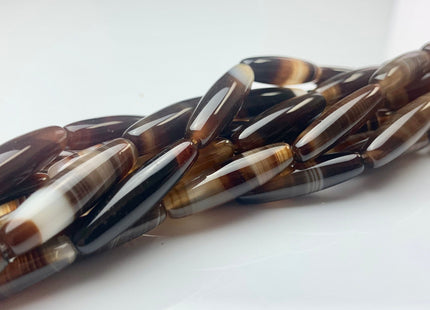 6x24 mm Smooth Barrel Shape Coffee Wave Line Agate Gemstone Beads Long Barrel Agate Gemstone 15.5 Inches Strand 16 Pieces #2603