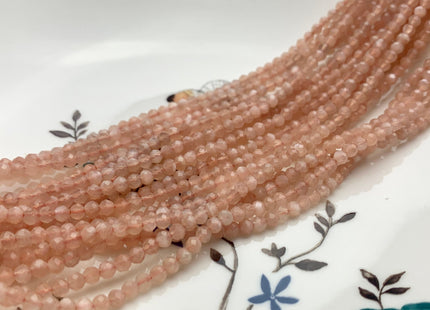 BEST DEAL 3.5 mm Faceted Round Tiny Peach Moonstone Beads Genuine Natural Color Peach Moonstone Loose Beads 15.5 Inches Strand #2600
