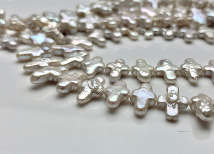 9x13-15 mm AAA High Luster Natural White Cross Coin Freshwater Pearl Beads Genuine High Quality White Cross Freshwater Pearl 46 Pieces #1786
