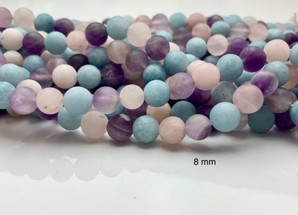 6mm 8mm 10mm 12mm AAA Natural Color Matte Smooth Round Mixed Rose Quartz Amethyst Aquamarine Matte Gemstone Beads 8 Inches Strand #2608