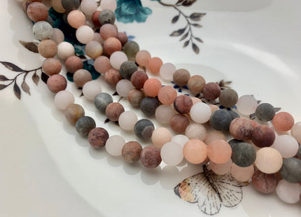 8mm 10mm 12mm AAA Natural Color Matte Smooth Round Peach And Gray Moonstone Beads Matte Multi Color Moonstone Beads 8 Inches Strand #2609