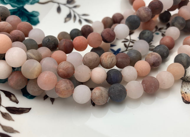 8mm 10mm 12mm AAA Natural Color Matte Smooth Round Peach And Gray Moonstone Beads Matte Multi Color Moonstone Beads 8 Inches Strand #2609