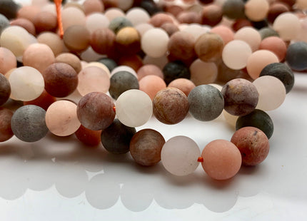 8mm 10mm 12mm AAA Natural Color Matte Smooth Round Peach And Gray Moonstone Beads Matte Multi Color Moonstone Beads 8 Inches Strand #2609