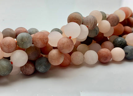 8mm 10mm 12mm AAA Natural Color Matte Smooth Round Peach And Gray Moonstone Beads Matte Multi Color Moonstone Beads 8 Inches Strand #2609