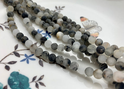 6mm 8mm 10mm 12mm Smooth Round Black Rutile Quartz Gemstone Beads Black Matte Ritualized Quartz Gemstone Bead 15.5 Inches Strand # 2611