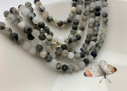 6mm 8mm 10mm 12mm Smooth Round Black Rutile Quartz Gemstone Beads Black Matte Ritualized Quartz Gemstone Bead 15.5 Inches Strand # 2611