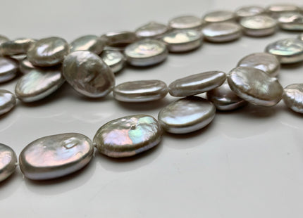 11-12x15-16 mm AA Silver Gray Freshwater Oval Coin Pearls Cultured Genuine Coin Pearl, High Luster Gray Oval Coin Pearl Beads. #1109