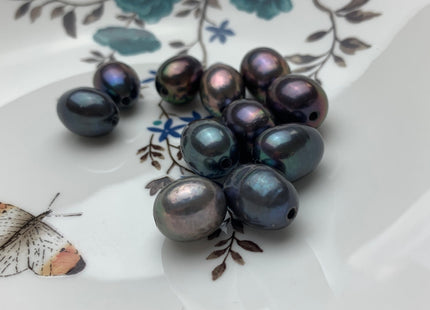 ONE Piece 11-14x12-13x19 mm AA Large Hole Peacock Color Rice/Oval Pearl Beads Through Hole Size 2.2 mm Genuine Large Hole Pearls #1790
