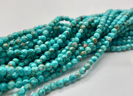 3.5 mm Faceted Round Turquoise Beads 15.5 Inches Strand #2613