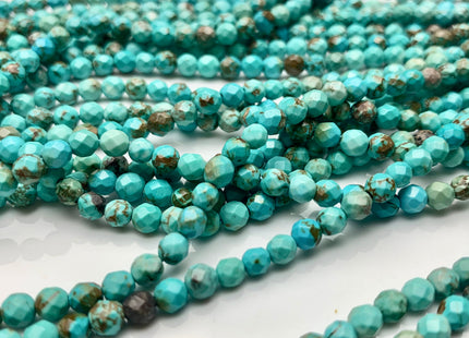 4 mm Natural Faceted Round Turquoise Beads Natural Color Turquoise Loose Beads 15.5 Inches Strand #2614
