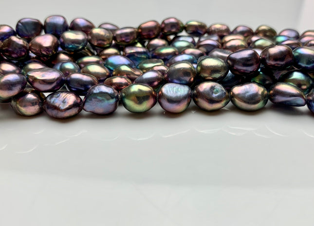 9x10-11 mm AAA Rice Nugget Freshwater Pearl Beads Wild Purplish Peacock Color Genuine Freshwater Pearl Limited Edition #1799