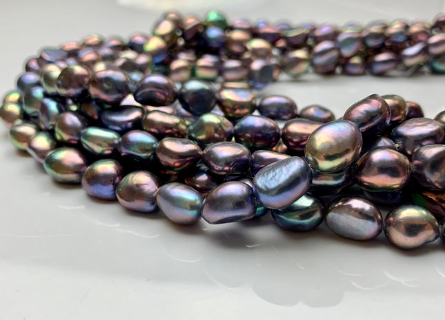 9x10-11 mm AAA Rice Nugget Freshwater Pearl Beads Wild Purplish Peacock Color Genuine Freshwater Pearl Limited Edition #1799