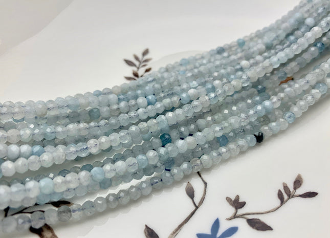 BEST DEAL 3x4 mm Natural Color Faceted Rondelle Aquamarine Gemstone Beads Natural Blue Micro Faceted Rondelle Aquamarine Beads #2625