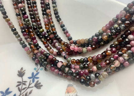 3x4mm 4x5mm Natural Multi Color Faceted Rondelle Tourmaline Gemstone Beads Micro Faceted Pink Green Brown Tourmaline 15.5 Inches # 2621